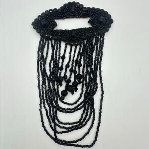 Antique Art Deco 1920s black faceted Czech glass beads beaded appliqué epaulette